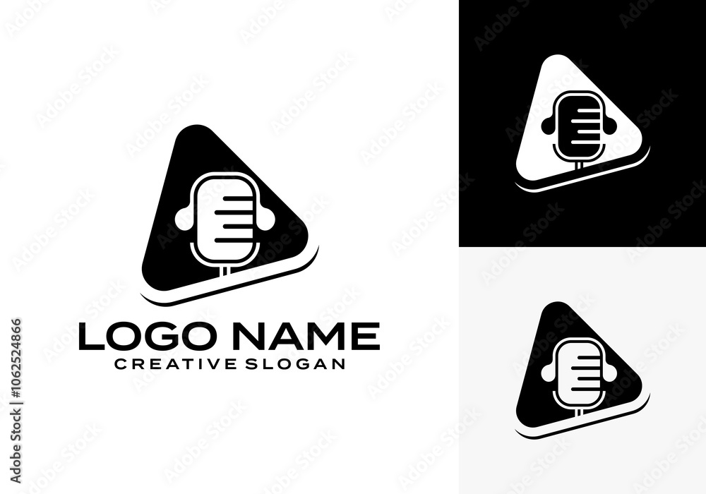 Design a Podcast or Radio Channel Logo using a Microphone and a Play button for chatting or talk icons. Design a Podcast or Radio Channel Logo using a Microphone and a Play button for chatting or talk icons.