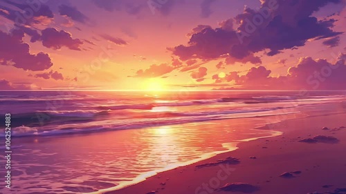 Seamless Loop Anime Beach Sunset Background Animation
