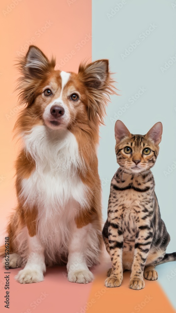 Dog and Siamese Cat Looking Off-Camera with Curious Expressions Dog and Siamese Cat Looking Off-Camera with Curious Expressions