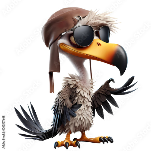 picture of 3D cartoon caracter Vex the Vulture Design Scrappy, rough, with ragged feathers. isolated on transparent background photo