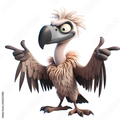 picture of 3D cartoon caracter Vex the Vulture Design Scrappy, rough, with ragged feathers. isolated on transparent background