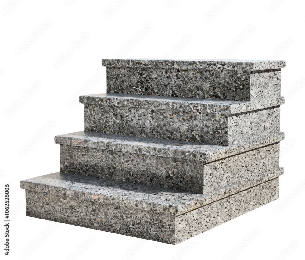 Granite stairs with a sleek design, showcasing modern architecture on a white isolated background. Granite stairs with a sleek design, showcasing modern architecture on a white isolated background.