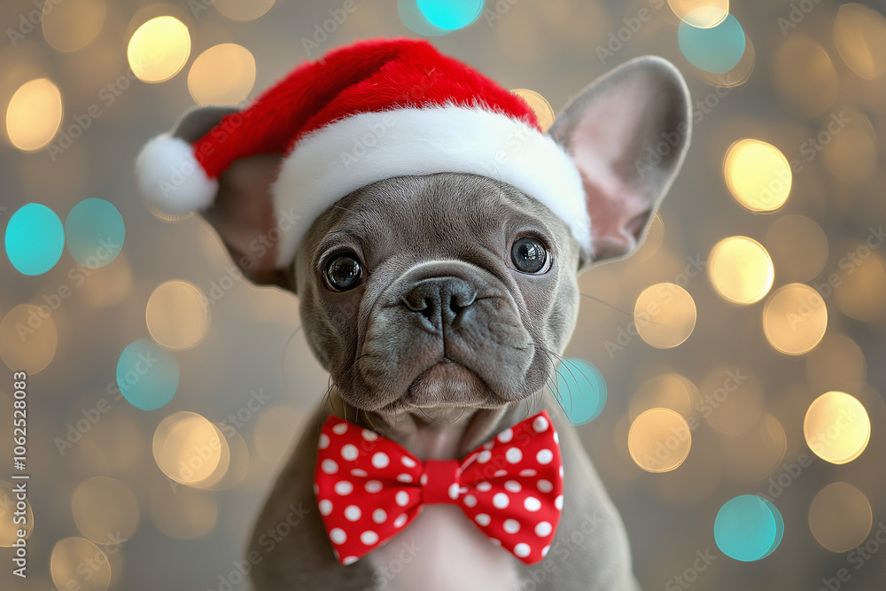Festive Dogs in Santa Hats with Red Bowties: Holiday Portraits Festive Dogs in Santa Hats with Red Bowties: Holiday Portraits