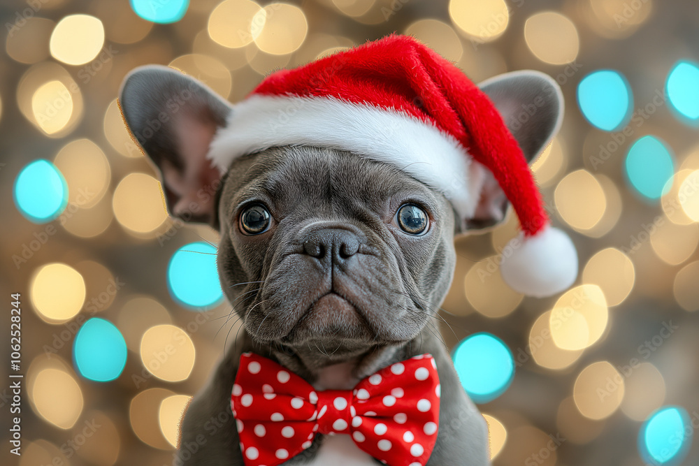 Festive Dogs in Santa Hats with Red Bowties: Holiday Portraits Festive Dogs in Santa Hats with Red Bowties: Holiday Portraits