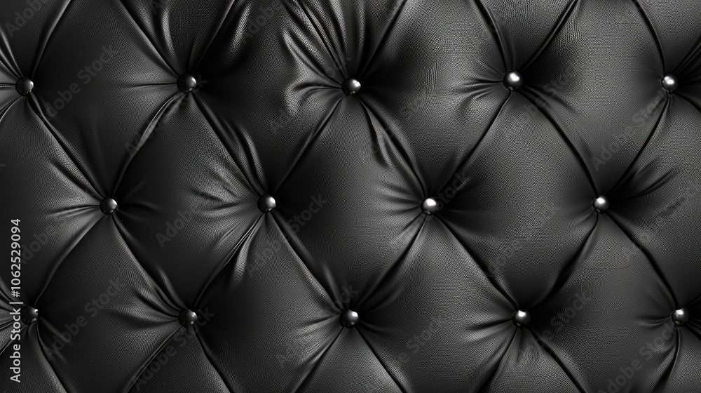 Fototapeta premium Horizontal elegant black leather texture with button details for design and backdrop.