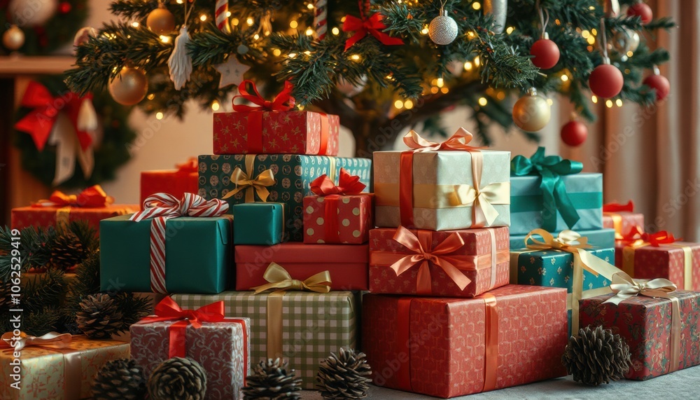 Set of beautifully wrapped gift boxes Set of beautifully wrapped gift boxes