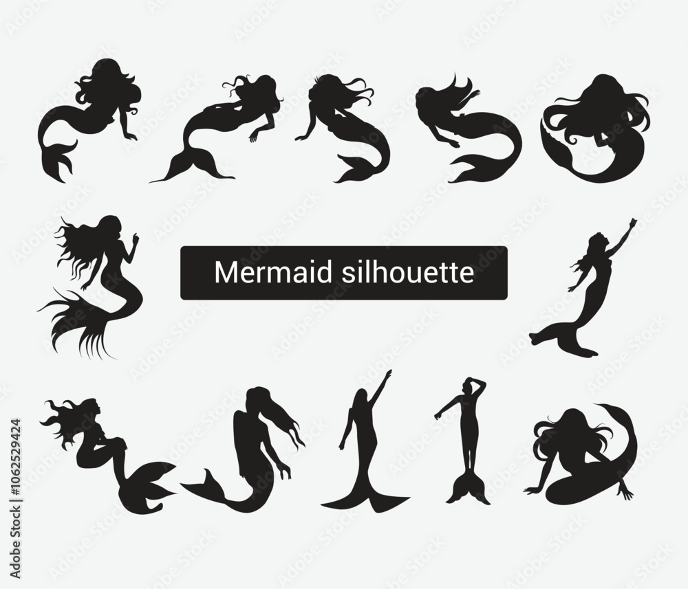 vector mermaid silhouette collection isolated on white background vector mermaid silhouette collection isolated on white background