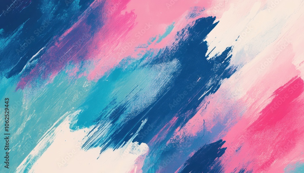 Abstract Painting with Diagonal Brushstrokes in Pink, Blue, and White Abstract Painting with Diagonal Brushstrokes in Pink, Blue, and White