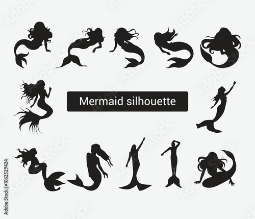 vector mermaid silhouette collection isolated on white background