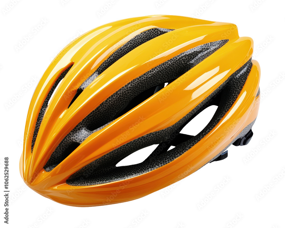 Bright yellow cycling helmet, sleek design, isolated on a white background. Bright yellow cycling helmet, sleek design, isolated on a white background.