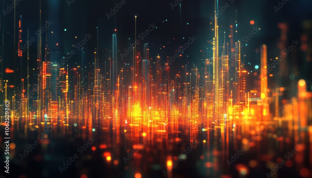 Futuristic Cityscape with Illuminated Towers and Data Streams Futuristic Cityscape with Illuminated Towers and Data Streams