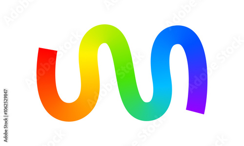Rainbow colored squiggle. Cool multicolored curvy line isolated on white background. Organic doodle figure with gradient effect. Vector illustration.