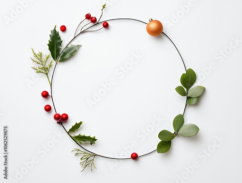 Christmas wreath with holly, berries, and a gold ornament on a white background.