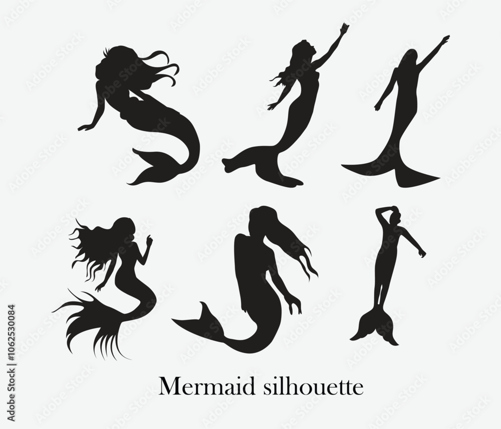 vector mermaid silhouette collection isolated on white background