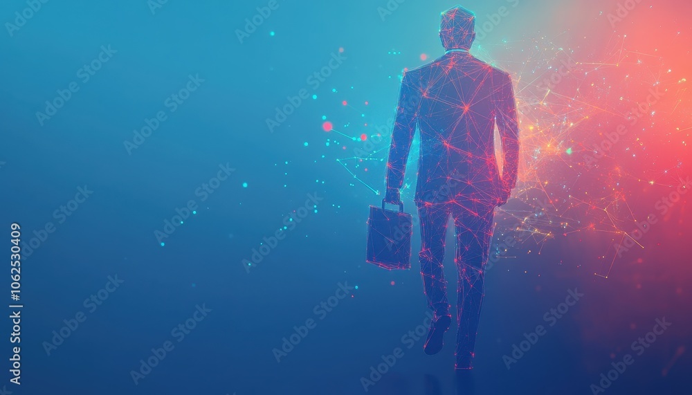 Naklejka premium A Digital Silhouette of a Businessman Walking with a Briefcase