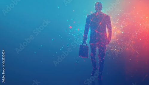 A Digital Silhouette of a Businessman Walking with a Briefcase