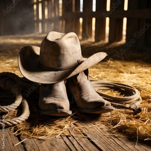 a cowboy boots on a wooden floor, 4k animation video