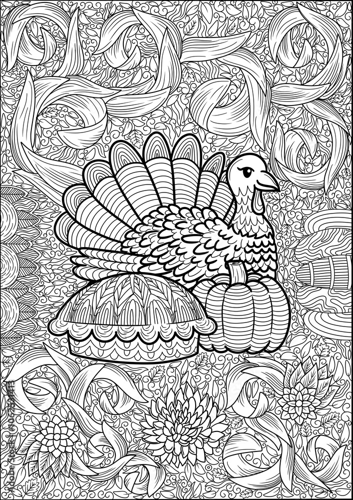 Fototapeta premium Thanksgiving coloring for Adults