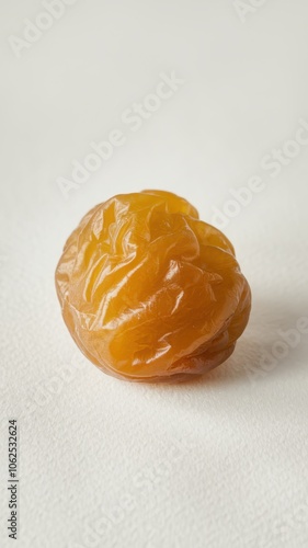 Single Dried Apricot Kernel with Wrinkled Texture on Gradient Background
