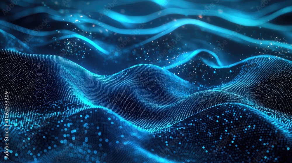 Abstract Blue Digital Wave with Glowing Particles Abstract Blue Digital Wave with Glowing Particles