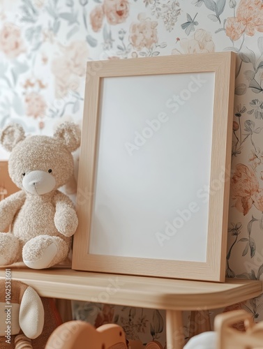 Wooden Frame with Plush Toy in Nursery	