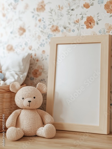 Wooden Frame with Plush Toy in Nursery	