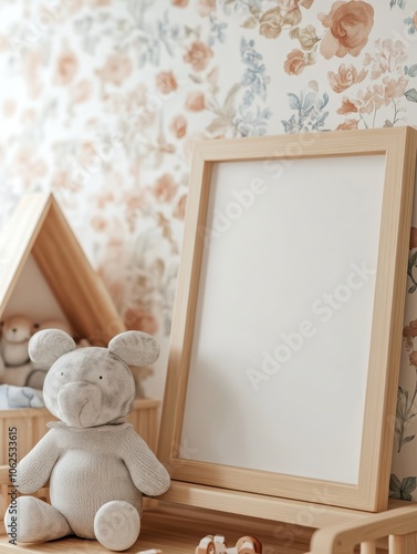 Wooden Frame with Plush Toy in Nursery	