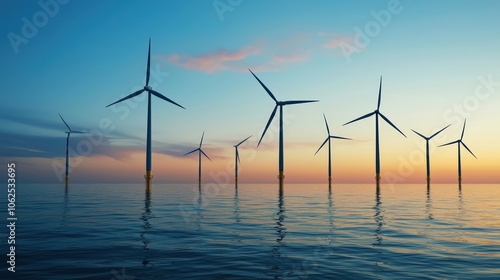 Serene Wind Turbines Silhouetted Against Twilight Sky