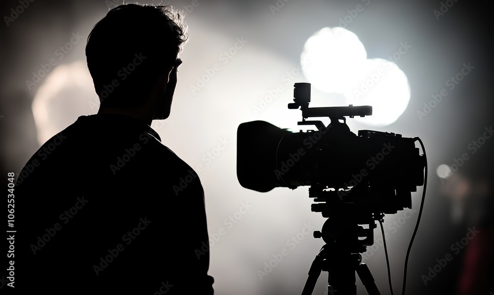 Fototapeta premium Silhouette of Cameraman on Film Set 