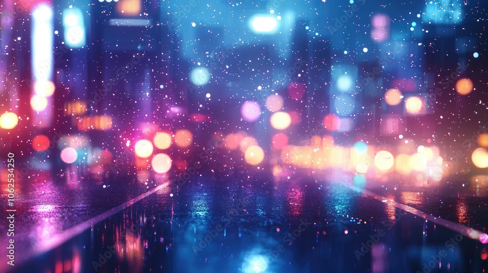 Wet Pavement Reflecting Colorful City Lights at Night Wet Pavement Reflecting Colorful City Lights at Night