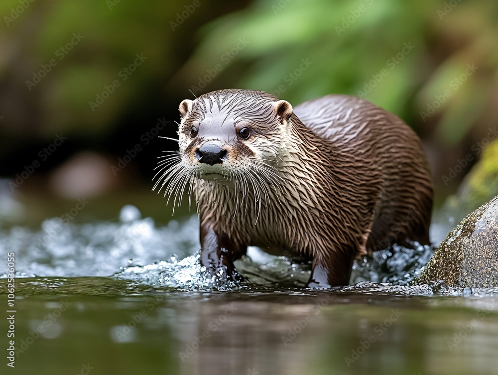 otter in the water with Soft Natural Blur Background otter in the water with Soft Natural Blur Background