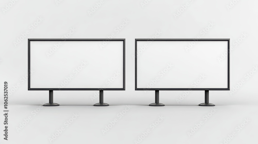 Blank whiteboard advertising stands billboard. outdoor side by side. front view. copy space, mockup product. Blank whiteboard advertising stands billboard. outdoor side by side. front view. copy space, mockup product.