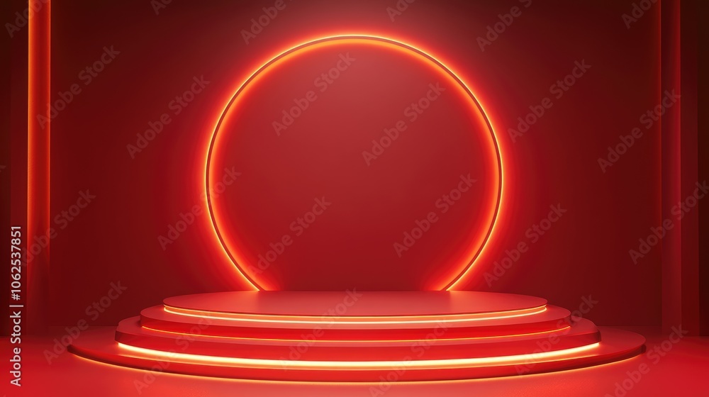 Red Platform with Neon Circle and Glowing Edges Red Platform with Neon Circle and Glowing Edges