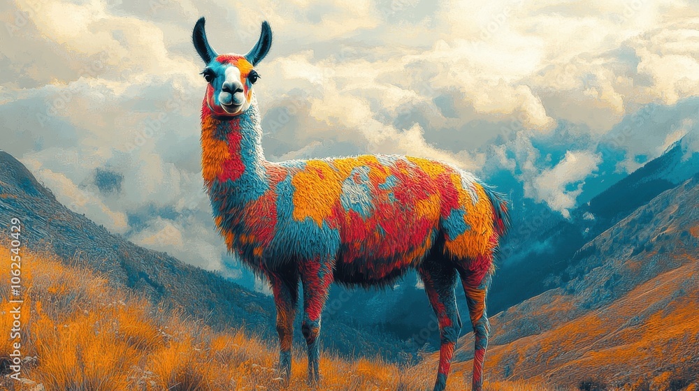 Naklejka premium A llama pattern art animal.