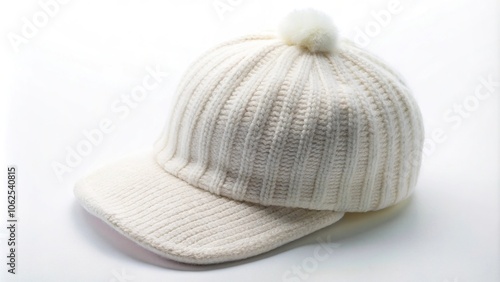 White wool cap on isolated background mockup with forced perspective