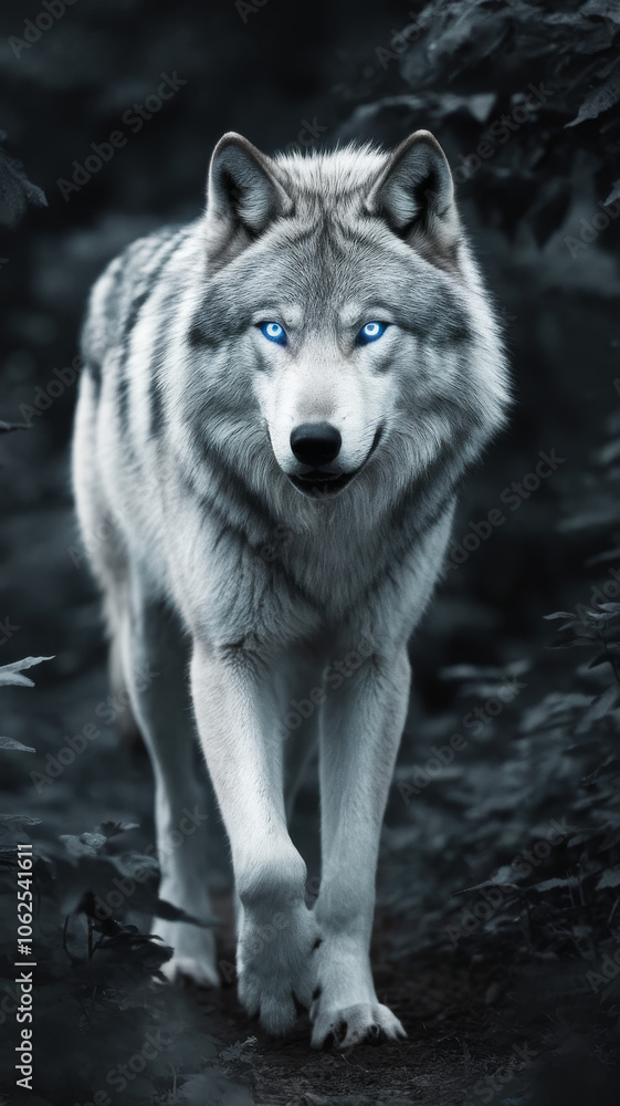 Close up of gray wolf in natural forest setting. Wildlife animal photography in a forest setting. Close up of gray wolf in natural forest setting. Wildlife animal photography in a forest setting.