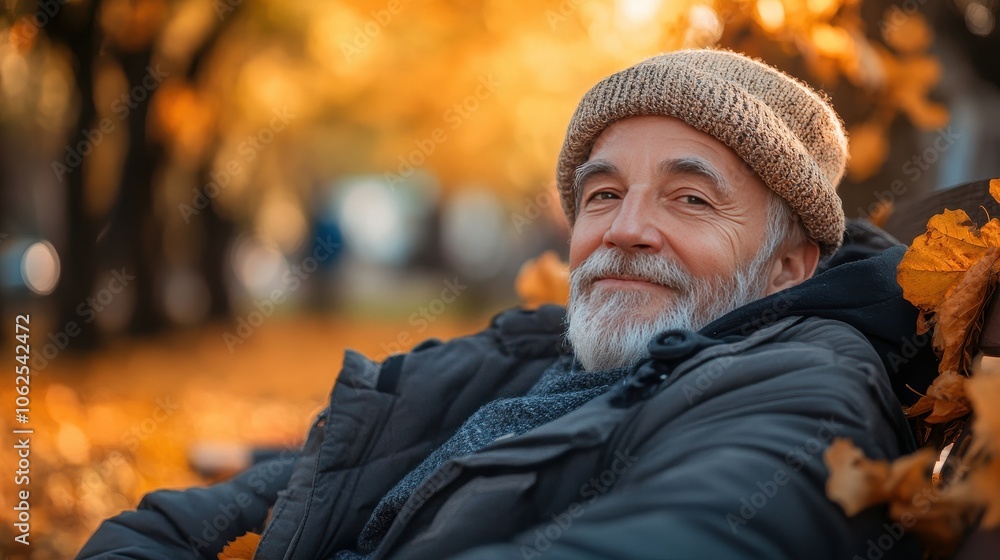 Elderly Man Resting on Park Bench in Autumn Elderly Man Resting on Park Bench in Autumn
