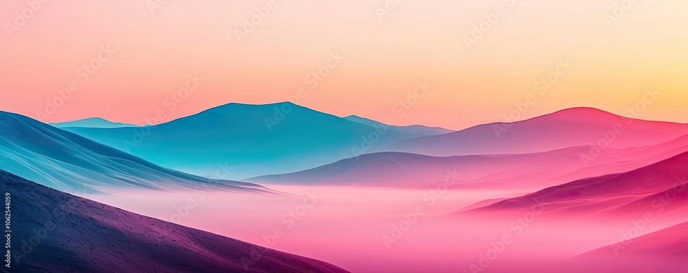 Abstract layered mountains with vibrant gradients and soft fog. Abstract layered mountains with vibrant gradients and soft fog.