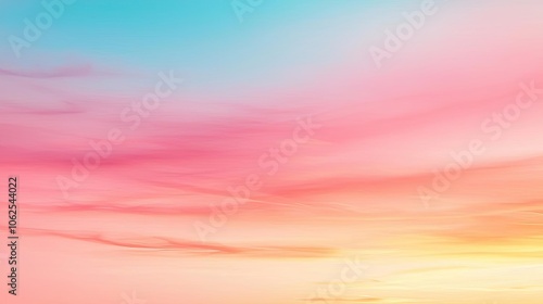 Vibrant sky with pastel colored clouds during sunset, soft gradient background.