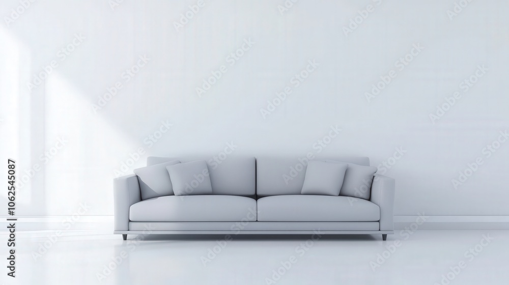 A white couch sits in a room with a white wall A white couch sits in a room with a white wall