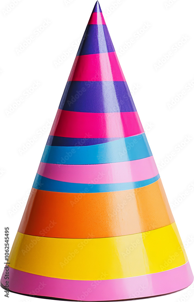 Colorful striped party hat on transparent background Colorful striped party hat on transparent background
