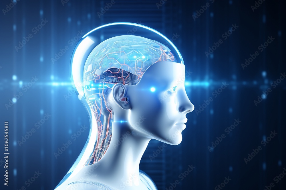 Obraz premium Futuristic representation of a human-like head with neural connections.