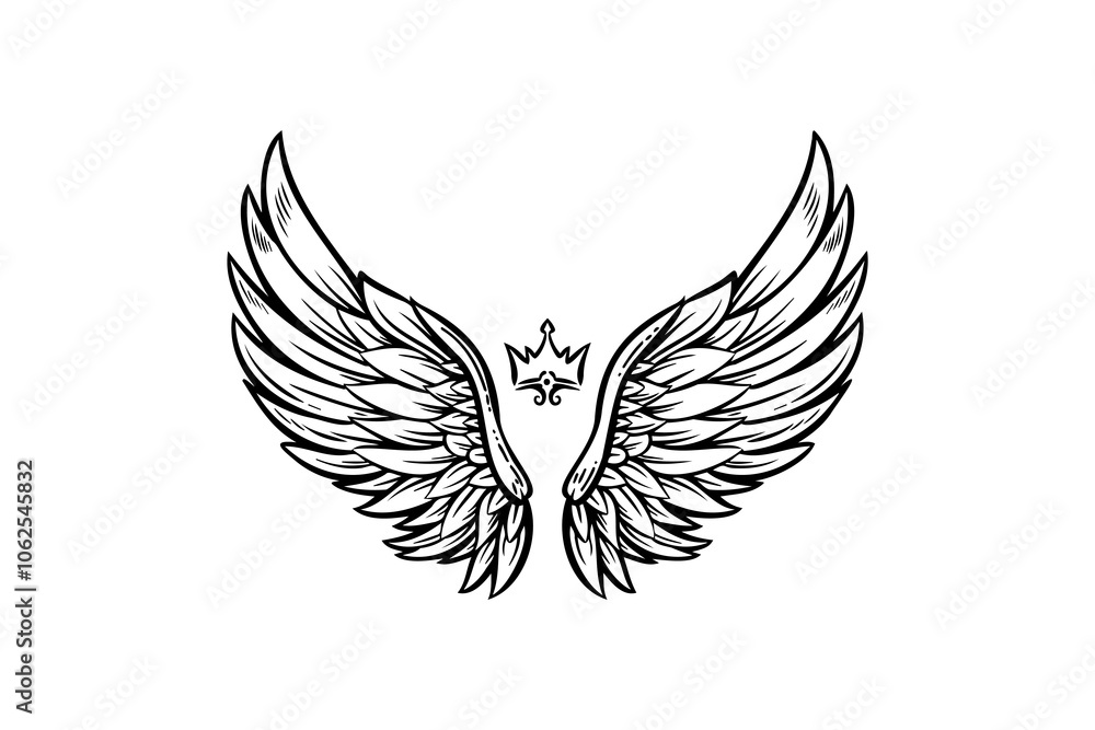 Fototapeta premium Sketch angel wings. Angel feather wing illustration.