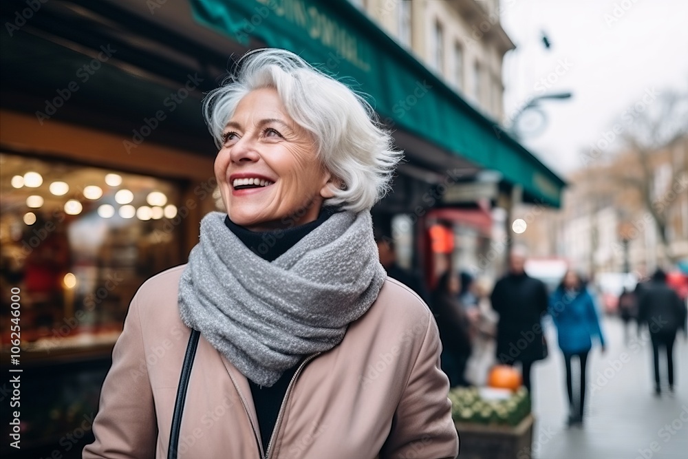 Portrait of a smiling senior woman on a shopping street in Paris Portrait of a smiling senior woman on a shopping street in Paris