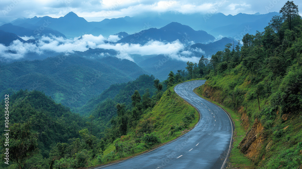 Fototapeta premium Scenic Road Winding Through Mountainous Landscape