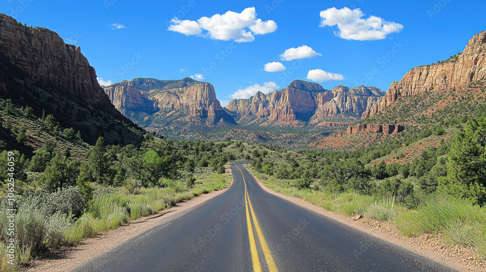 Road Stretching Through Majestic Mountain Landscape Road Stretching Through Majestic Mountain Landscape