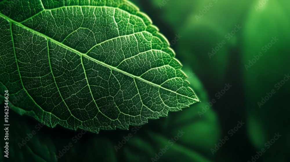 Close-up of a detailed green leaf with leaf veins.