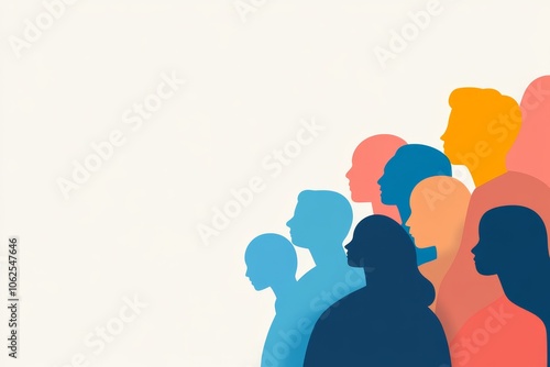 Silhouettes of diverse people in various colors on a light background. photo