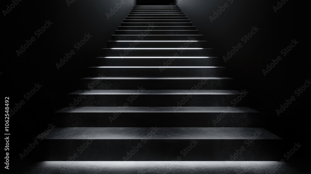 Illuminated Concrete Steps in a Dark Room Illuminated Concrete Steps in a Dark Room