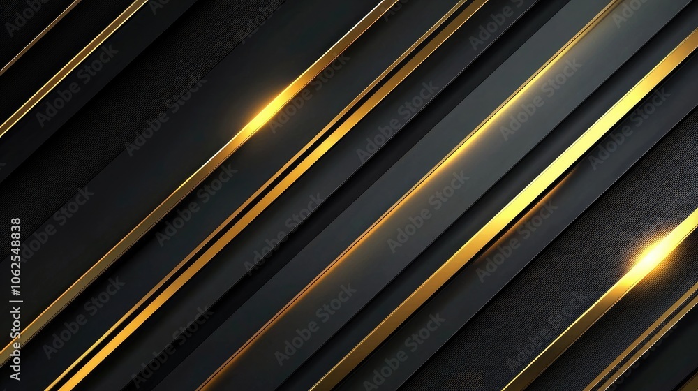 Diagonal Gold Stripes on Black Background with Glowing Highlights Diagonal Gold Stripes on Black Background with Glowing Highlights